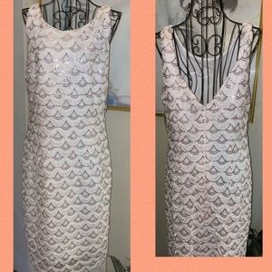 COVINGTON "MISSY SOCIAL DRESS"SEQUINS & EMBROIDERY ON MESH~PINK/WHITE~10